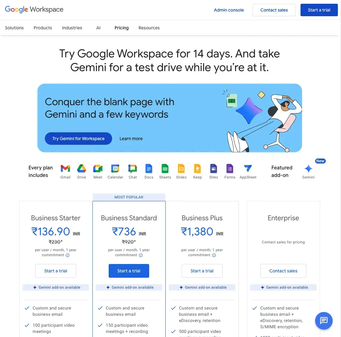 Google Workspace Pricing Page