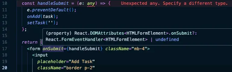 Editor suggesting the type