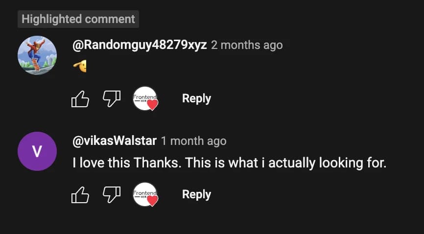 YouTube comment from a learner sharing positive feedback about the course format.