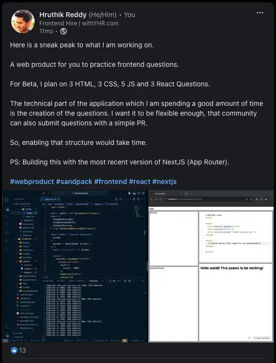 The post talking about Frontend Hire